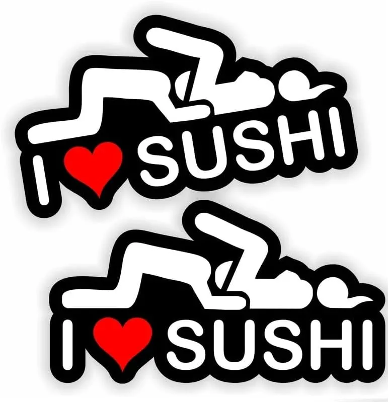 2 pcs I Love Sushi Funny Hard Hat/Helmet Vinyl Decal Sticker