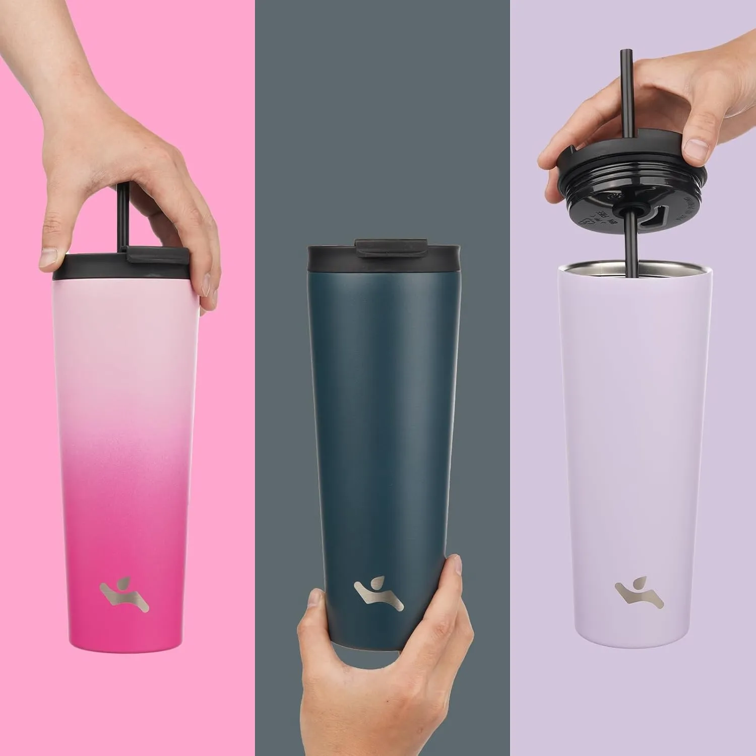 30 OZ Insulated Tumbler with Lid and 2 Straws Stainless Steel Water Bottle Vacuum Travel Mug Coffee Cup,Cherry