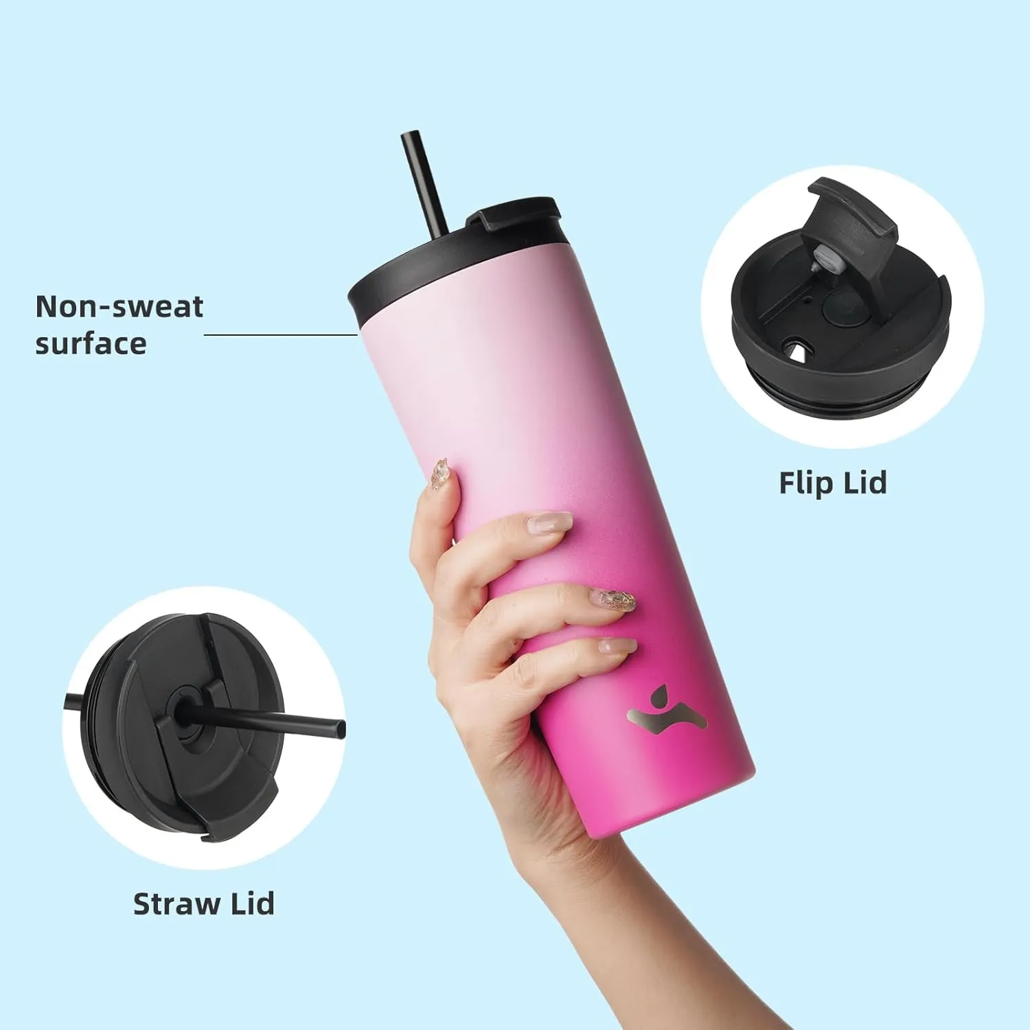 30 OZ Insulated Tumbler with Lid and 2 Straws Stainless Steel Water Bottle Vacuum Travel Mug Coffee Cup,Cherry