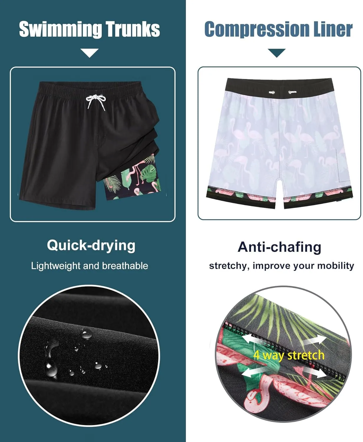 APTRO Men's Swim Trunks with Compression Liner 5 Inch Bathing Suit Beach Swimsuits