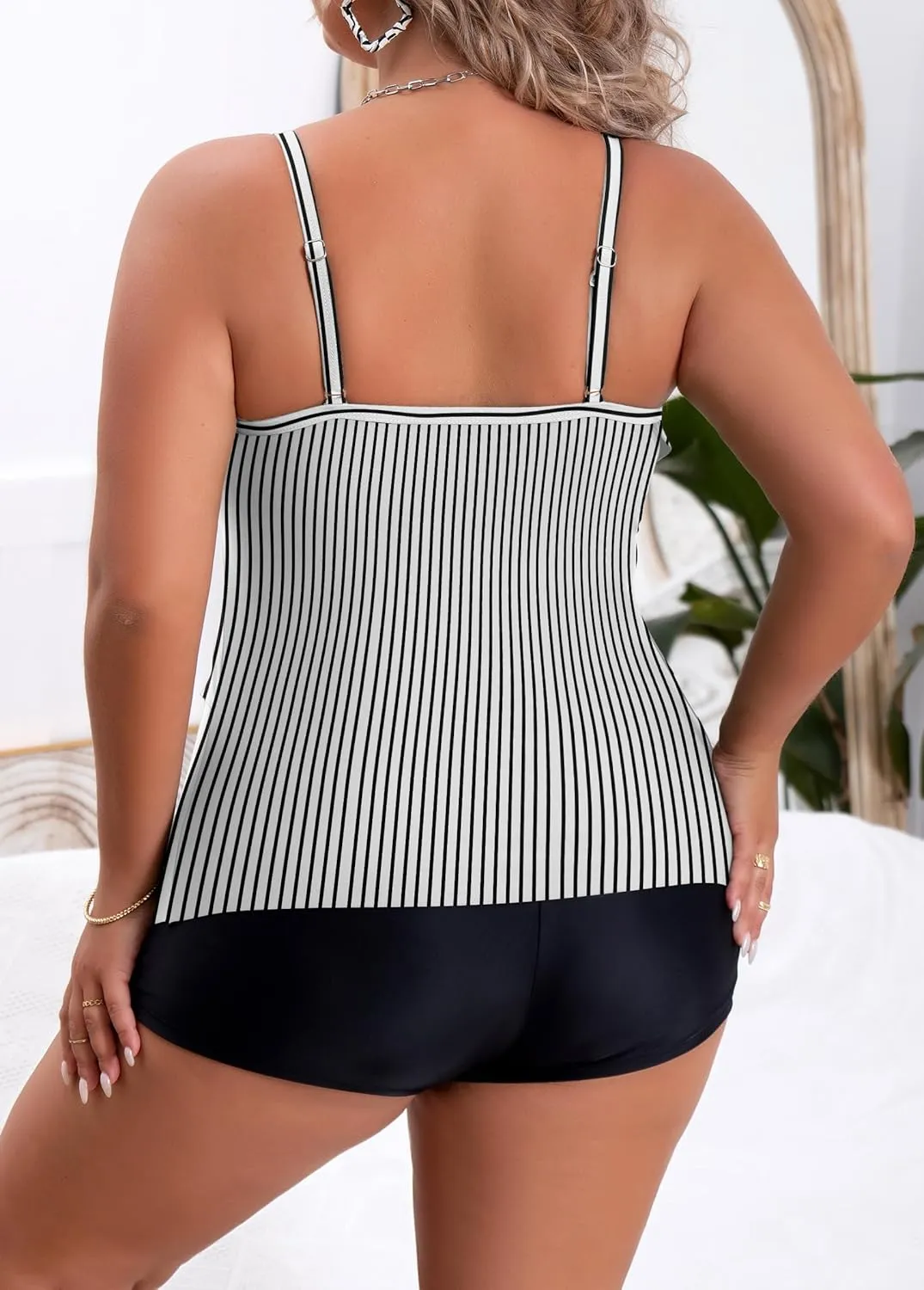 B2prity Women Plus Size Tankini Swimsuits Tummy Control Two Piece Bathing Suit Ruffled Flounce Swimwear with Shorts