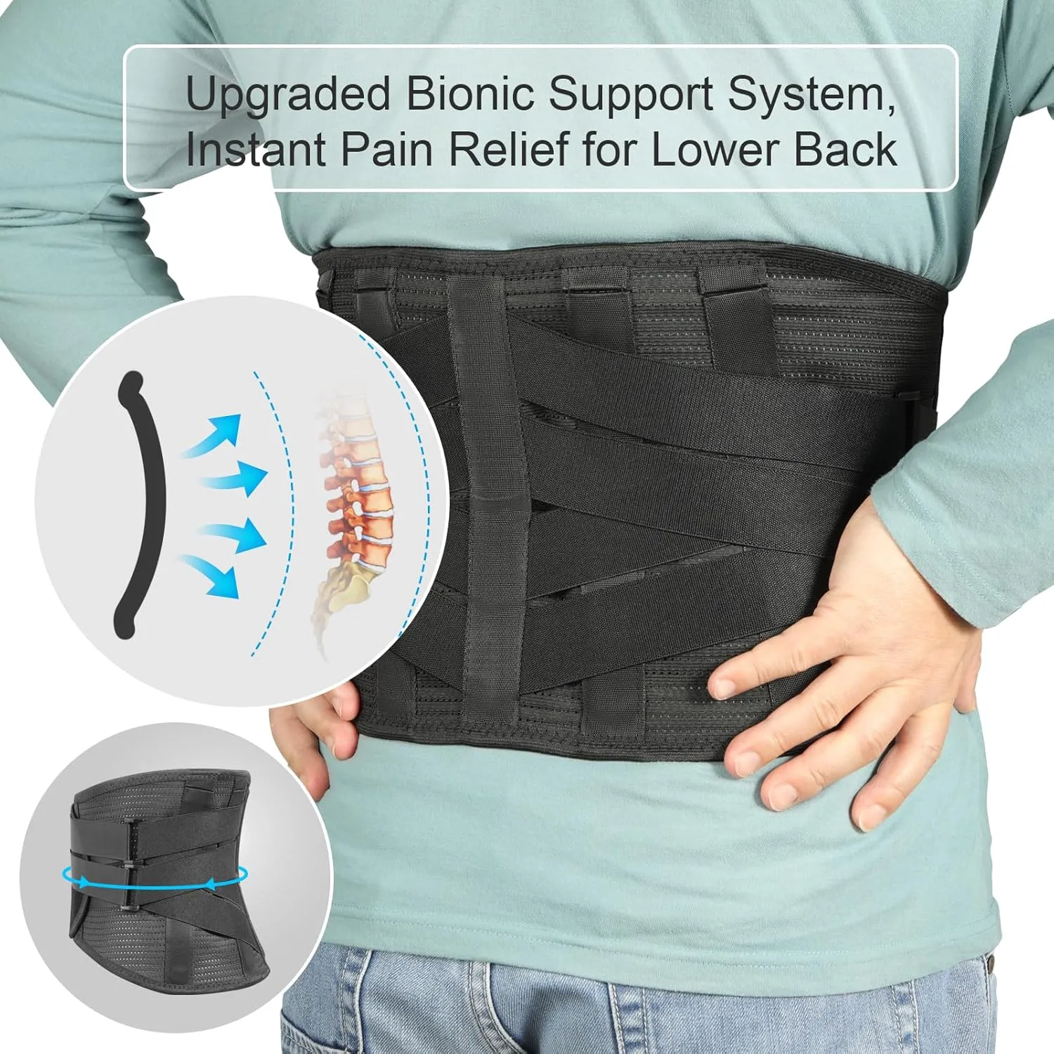 Back Brace for Lower Back Pain, for Men and Women, Superior Support Belt for Sciatica, Herniated Disc, and Scoliosis Relief - Breathable Lumbar Support for Work and Heavy Lifting