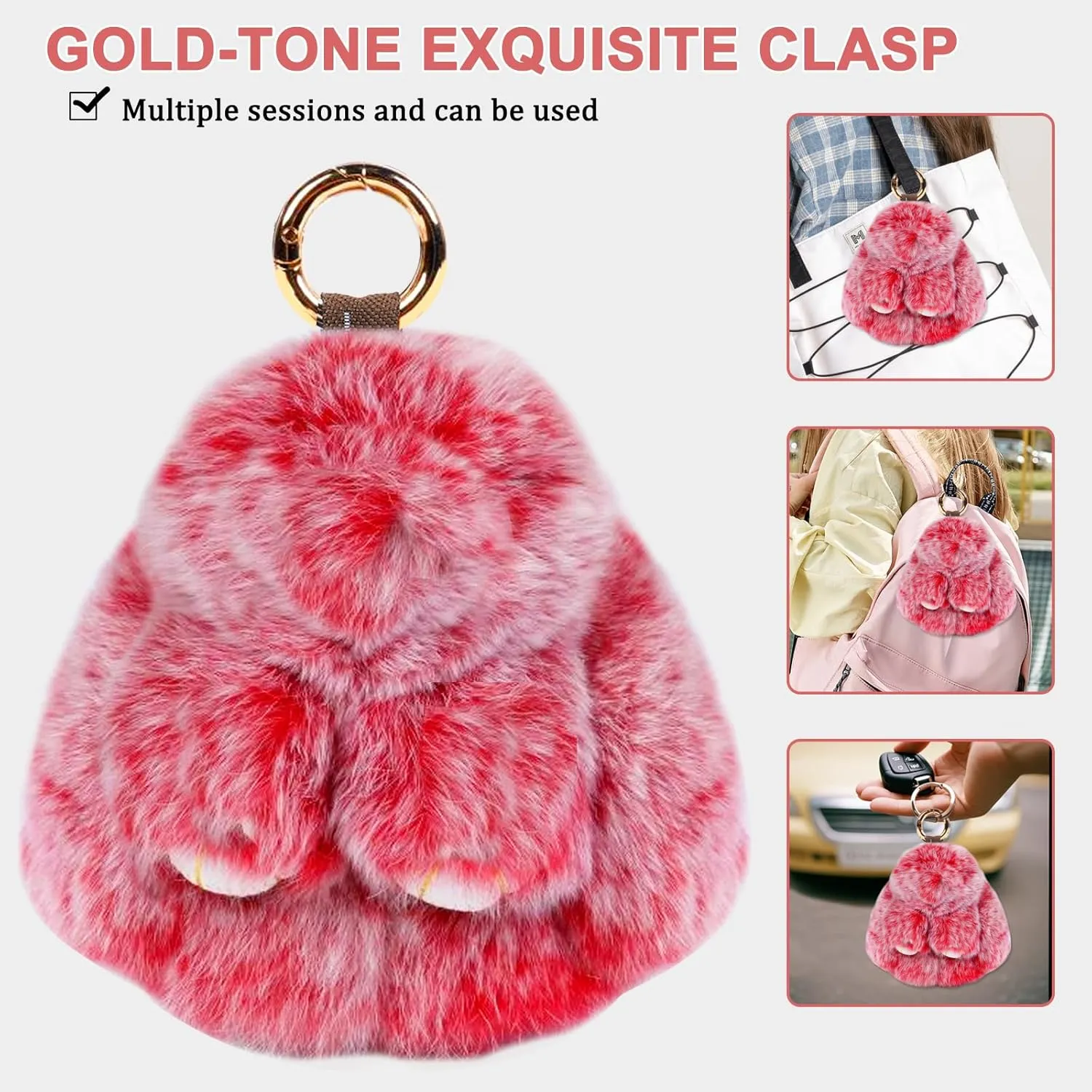 Bunny Lulu Cute Keychain with tin, Handmade Plush Bunnylulu Keychain accessories for women, Soft Bunny Pompom Keychain Gift