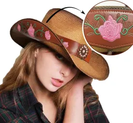 Cowboy Hats for Women, Brown Cowgirl Hats Classic Straw Western Hats for Women Music Festival Party Beach.