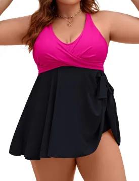 Edelqual Womens Plus Size Tankini Swimsuit Two Piece Tummy Control Bathing Suits Swim Dress Swimwear with Shorts