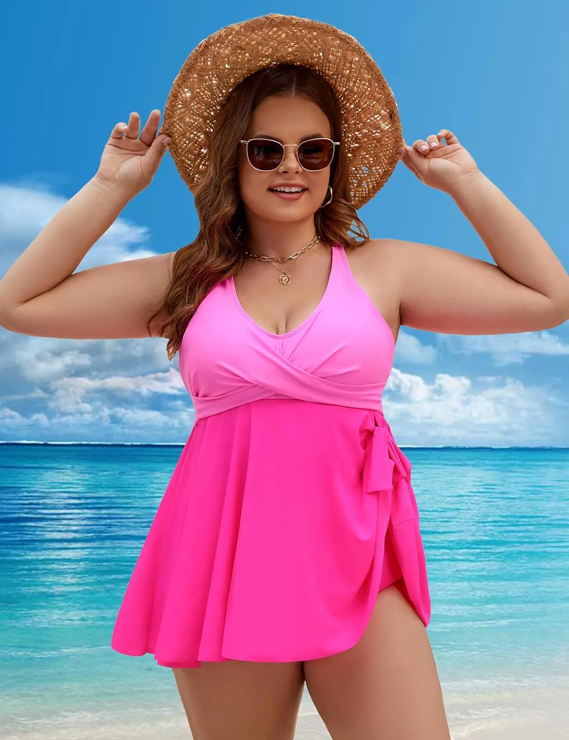 Edelqual Womens Plus Size Tankini Swimsuit Two Piece Tummy Control Bathing Suits Swim Dress Swimwear with Shorts