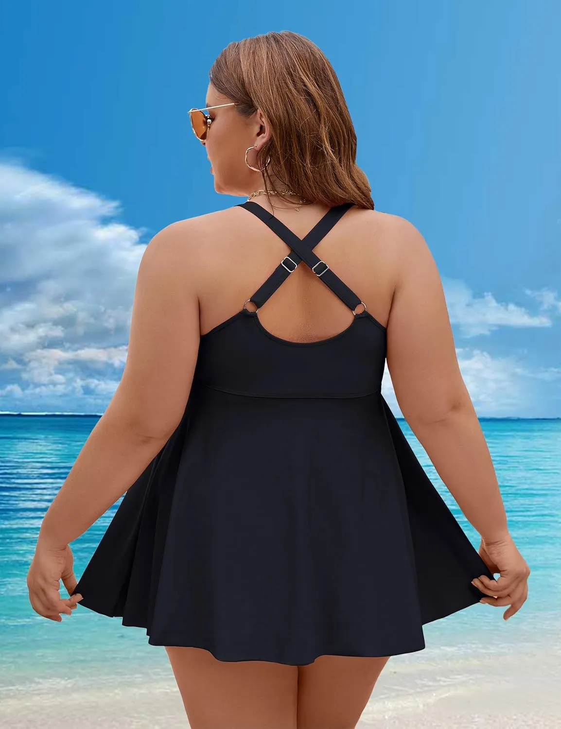 Edelqual Womens Plus Size Tankini Swimsuit Two Piece Tummy Control Bathing Suits Swim Dress Swimwear with Shorts