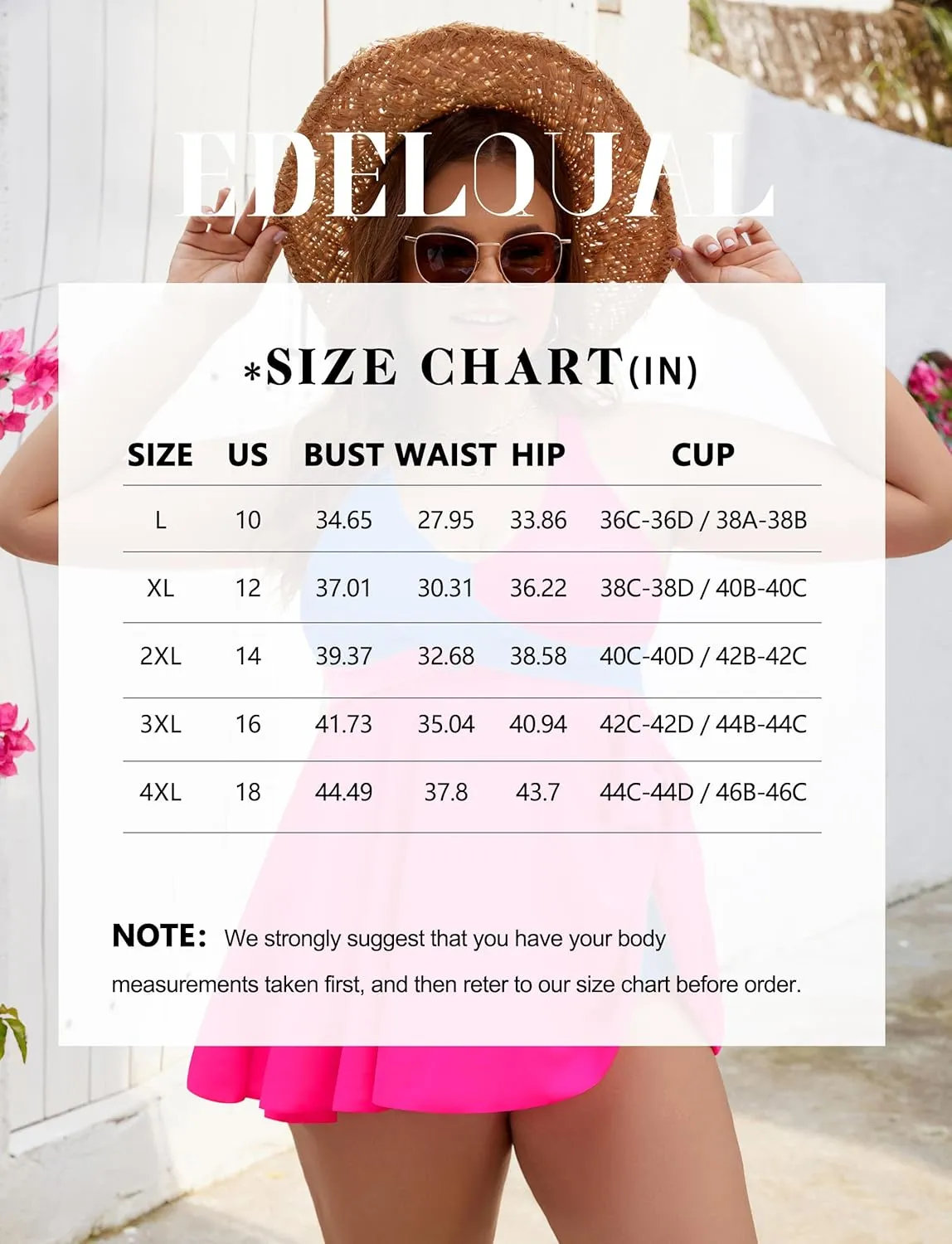 Edelqual Womens Plus Size Tankini Swimsuit Two Piece Tummy Control Bathing Suits Swim Dress Swimwear with Shorts