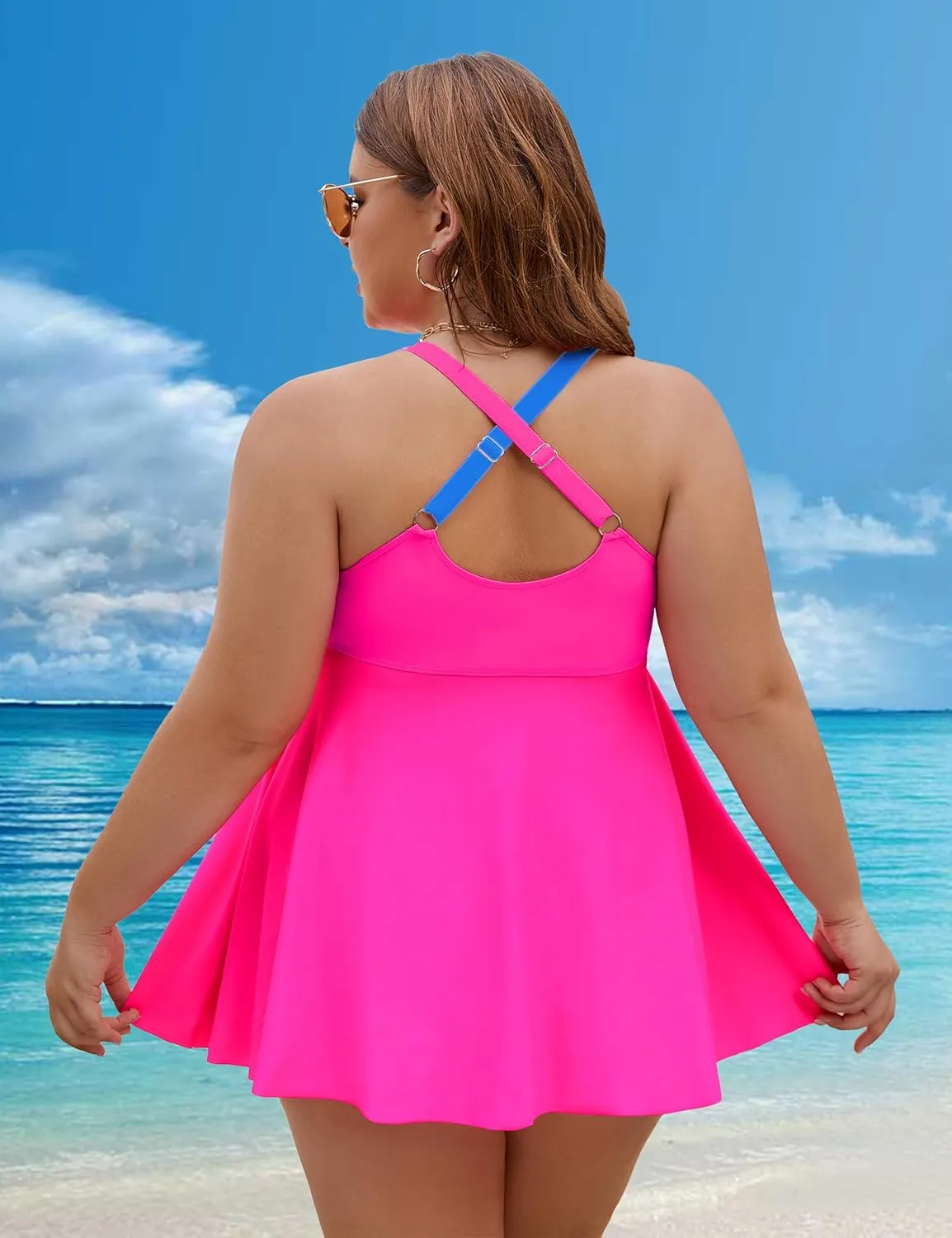 Edelqual Womens Plus Size Tankini Swimsuit Two Piece Tummy Control Bathing Suits Swim Dress Swimwear with Shorts