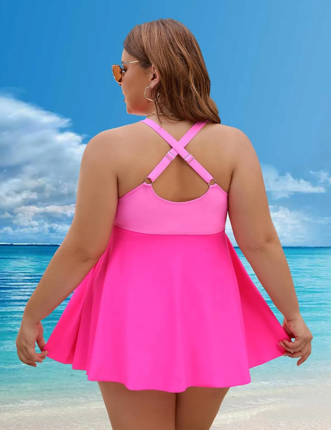 Edelqual Womens Plus Size Tankini Swimsuit Two Piece Tummy Control Bathing Suits Swim Dress Swimwear with Shorts