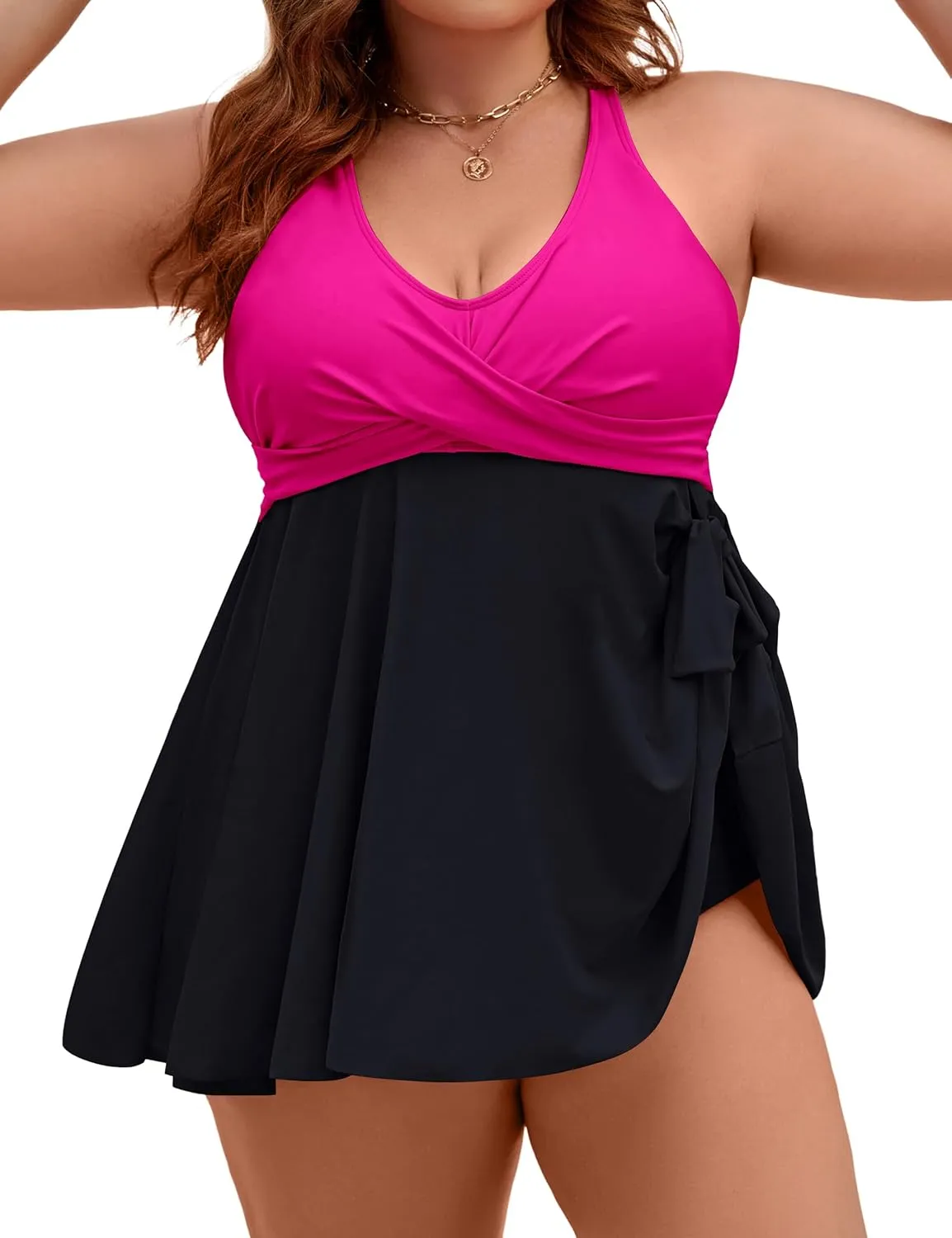 Edelqual Womens Plus Size Tankini Swimsuit Two Piece Tummy Control Bathing Suits Swim Dress Swimwear with Shorts