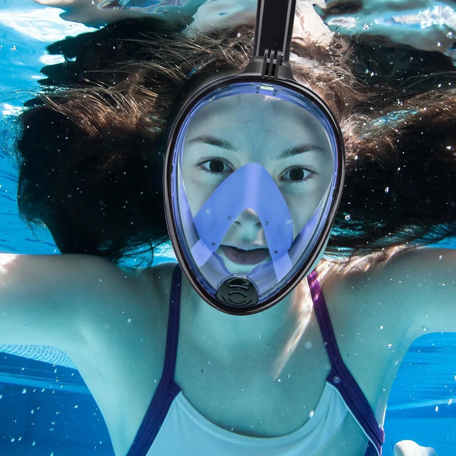 Full Face Snorkel Mask, Snorkeling Mask with Detachable Camera Mount, 180 Panoramic Anti-Fog Anti-Leak Diving Mask for Adult and Kids