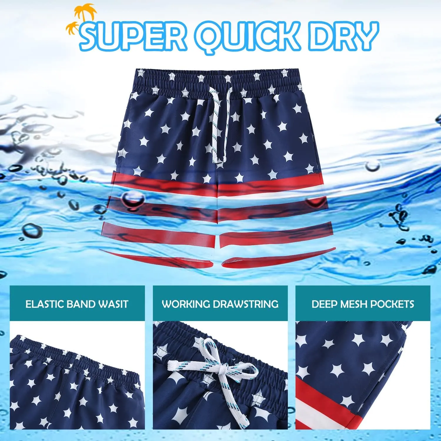 HODOSPORTS Boys Swim Trunks Swimwear Bathing Suits Swim Shorts with Pockets