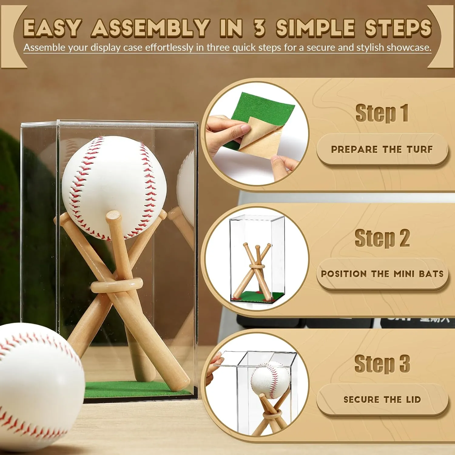 JupDec Baseball Display Case with Wood Stand, Clear Acrylic Stable & Secure Game Ball Holder Showcase, UV Protection Souvenirs and Collectibles Box with Turf, Ideal Gift for Autograph Single MLB Ball