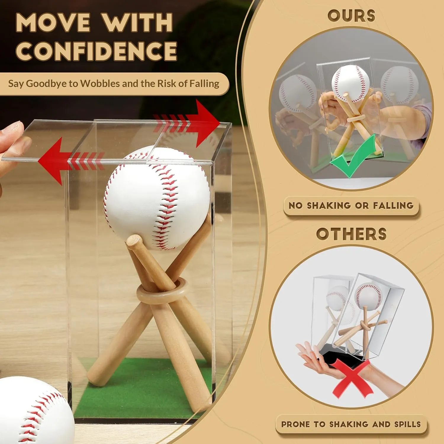 JupDec Baseball Display Case with Wood Stand, Clear Acrylic Stable & Secure Game Ball Holder Showcase, UV Protection Souvenirs and Collectibles Box with Turf, Ideal Gift for Autograph Single MLB Ball
