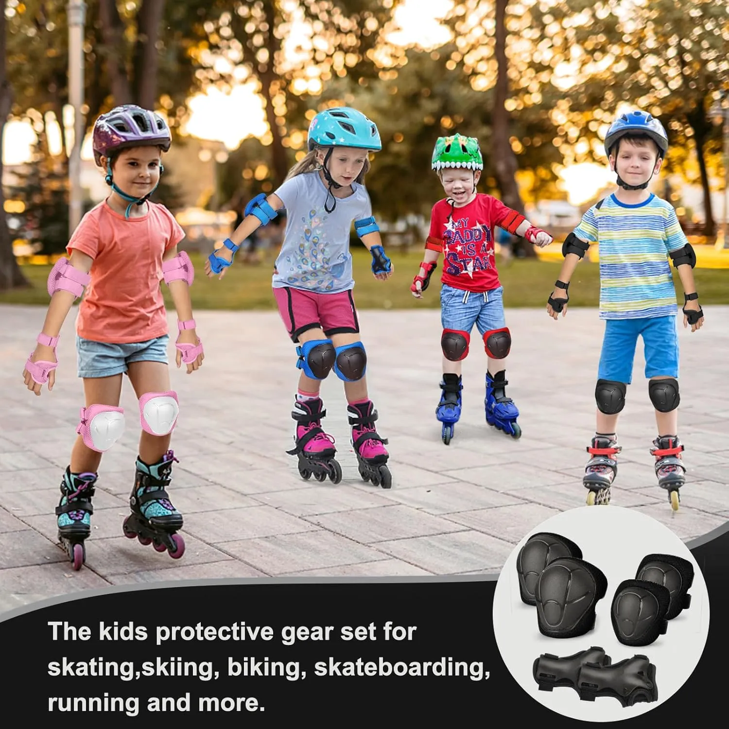 Kids/Youth Knee Pads and Elbow Pads Set with Wrist Guard 3 in 1 Kids Protective Gear Set for 3-14 Years for Skateboarding, Skiing, Cycling, BMX Biking, Running, Scooter