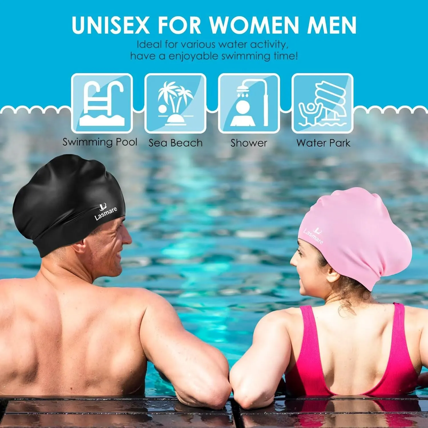Large Long Hair Swim Cap with Extra Room for Women Men, Silicone Swimming Cap for Long Thick Hair with Ear Plugs Nose Clip Set, Adult Waterproof Swim Hats Bathing Caps to Keep Hair Dry