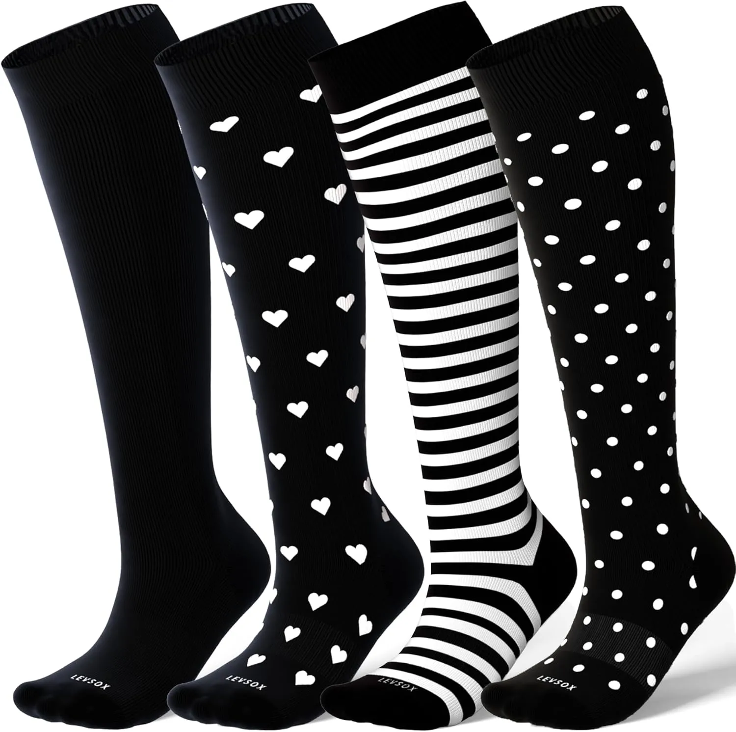 LEVSOX Viscose for Bamboo Compression Socks for Women&Men 20-30 mmHg Knee High Cute Support Socks for Nurses Pregnacy Travel