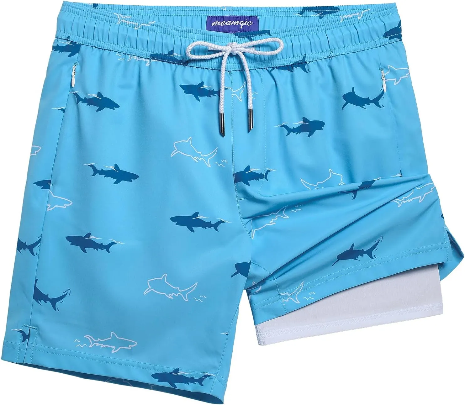 maamgic Mens Swim Trunks with Compression Liner 7" Bathing Suit Quick Dry Swimming Trunks for Men with Zipper Pockets