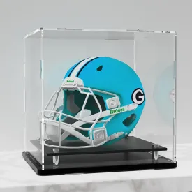 Mini Helmet Display case,Acrylic Mini Football Helment Display case Features a PVC Base with Silver risers,Free Name Plate UV Protection Showcase.