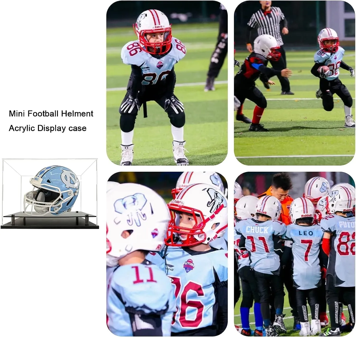 Mini Helmet Display case,Acrylic Mini Football Helment Display case Features a PVC Base with Silver risers,Free Name Plate UV Protection Showcase.