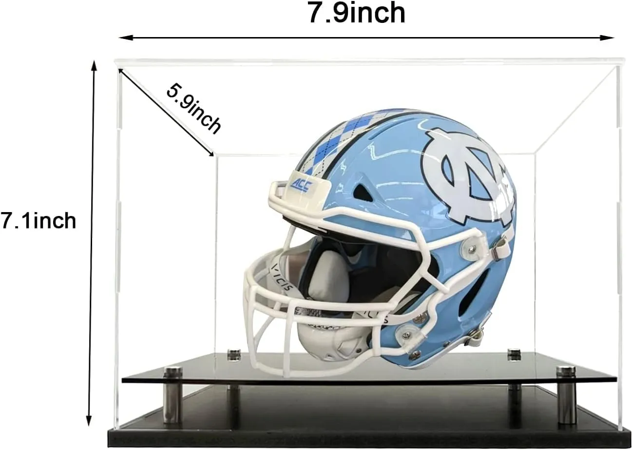 Mini Helmet Display case,Acrylic Mini Football Helment Display case Features a PVC Base with Silver risers,Free Name Plate UV Protection Showcase.