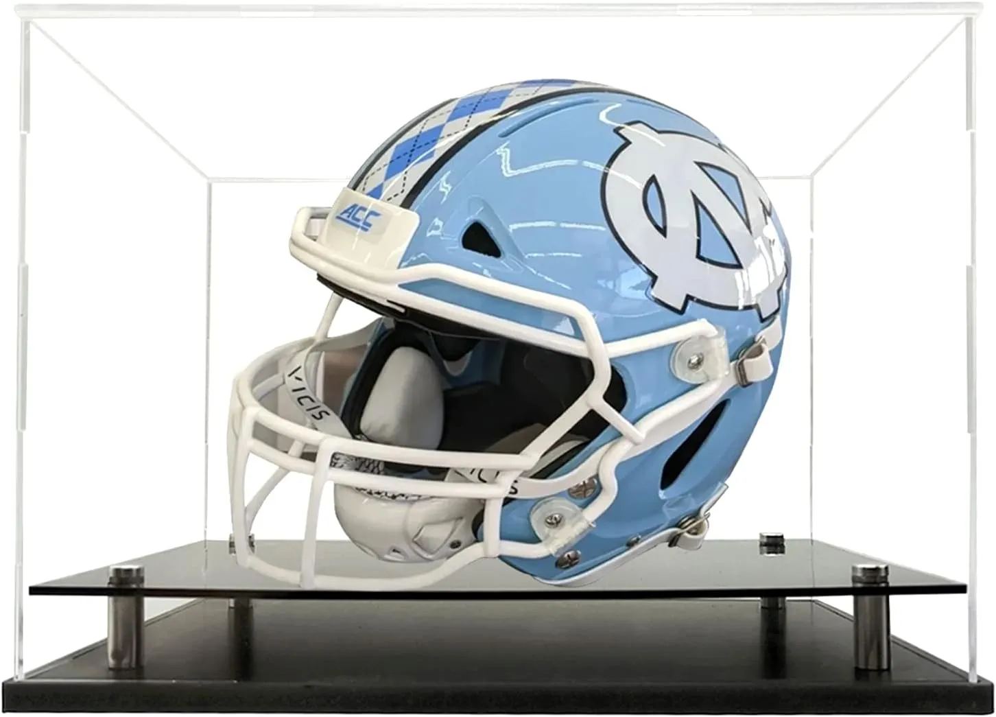 Mini Helmet Display case,Acrylic Mini Football Helment Display case Features a PVC Base with Silver risers,Free Name Plate UV Protection Showcase.