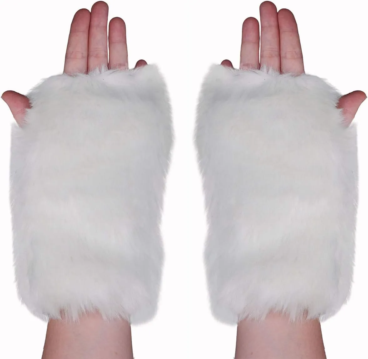 Newfancy Women Winter Furry Mittens Faux Fur Warm Soft Fingerless Half Finger Arm Warmer Gloves