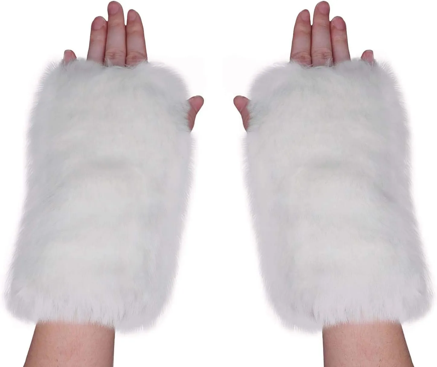 Newfancy Women Winter Furry Mittens Faux Fur Warm Soft Fingerless Half Finger Arm Warmer Gloves