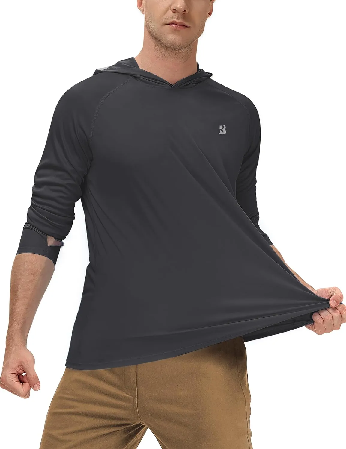 Roadbox Mens UPF 50  Fishing Shirts, Long Sleeve UV Sun Protection Hoodie, Rash Guard for Hiking Running Workout Swimming