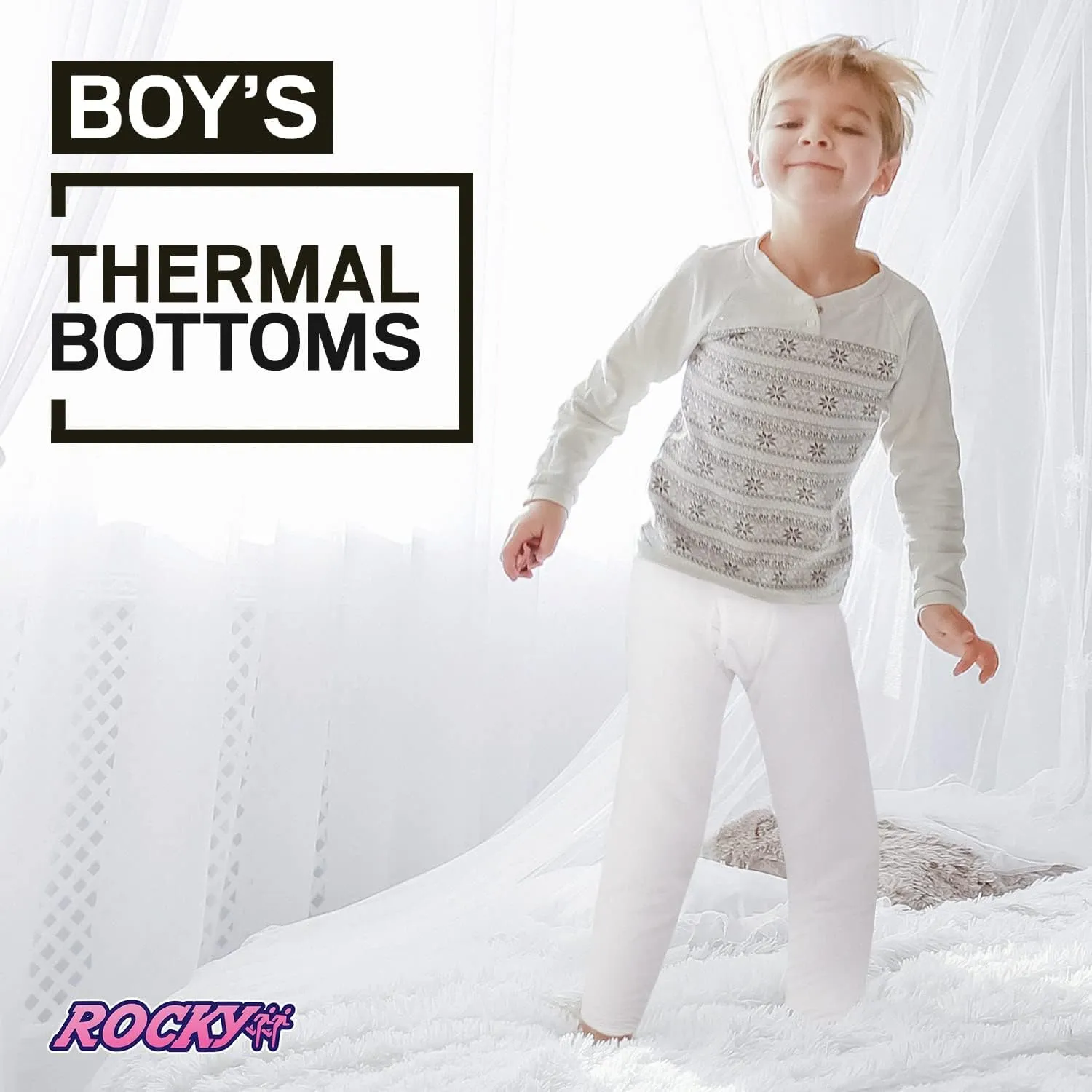 Rocky Boy's Thermal Bottoms Long Johns Fleece Lined Base Layer Pants Insulated for Outdoor Ski Warmth/Extreme Cold Pajamas