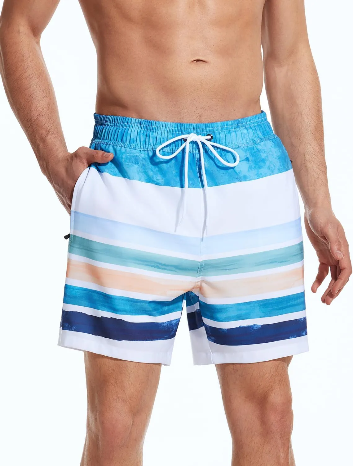 SILKWORLD Mens Swimming Trunks with Compression Liner 2 in 1 Quick-Dry Swim Shorts with Zipper Pockets