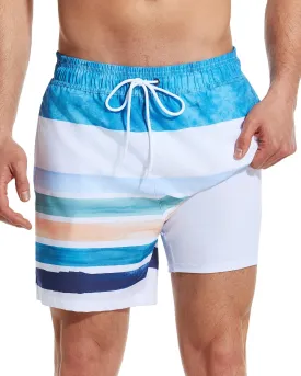 SILKWORLD Mens Swimming Trunks with Compression Liner 2 in 1 Quick-Dry Swim Shorts with Zipper Pockets