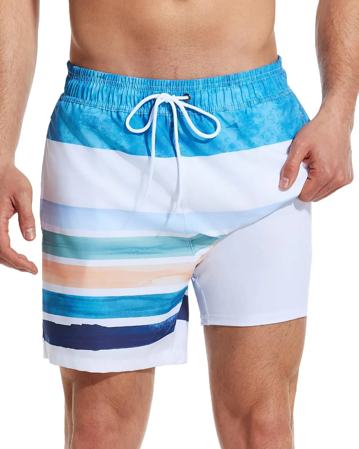 SILKWORLD Mens Swimming Trunks with Compression Liner 2 in 1 Quick-Dry Swim Shorts with Zipper Pockets