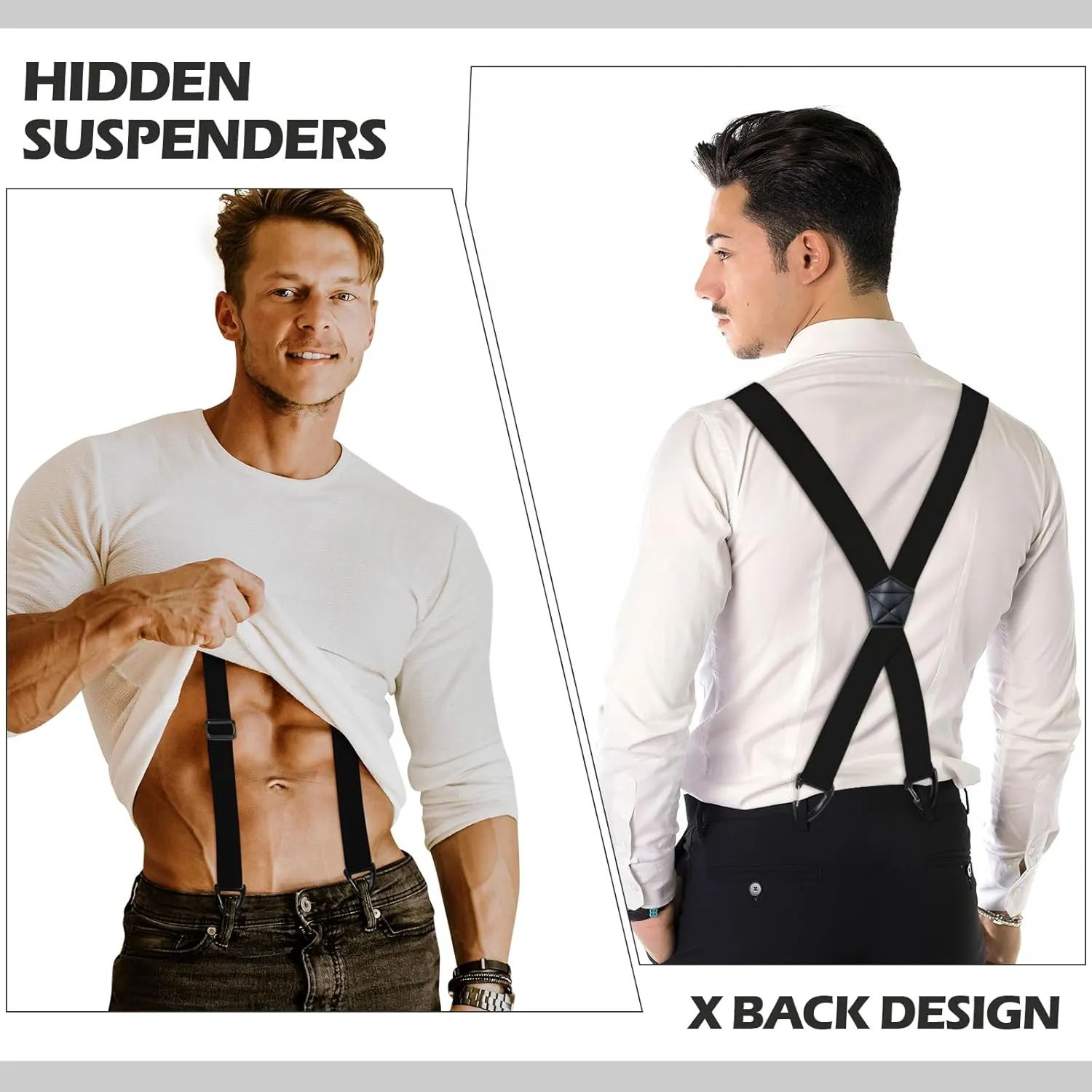 Sintege 4 Pcs X Back Hidden Suspenders Heavy Duty Hiking Suspenders Adjustable Under Clothing Invisible Belt