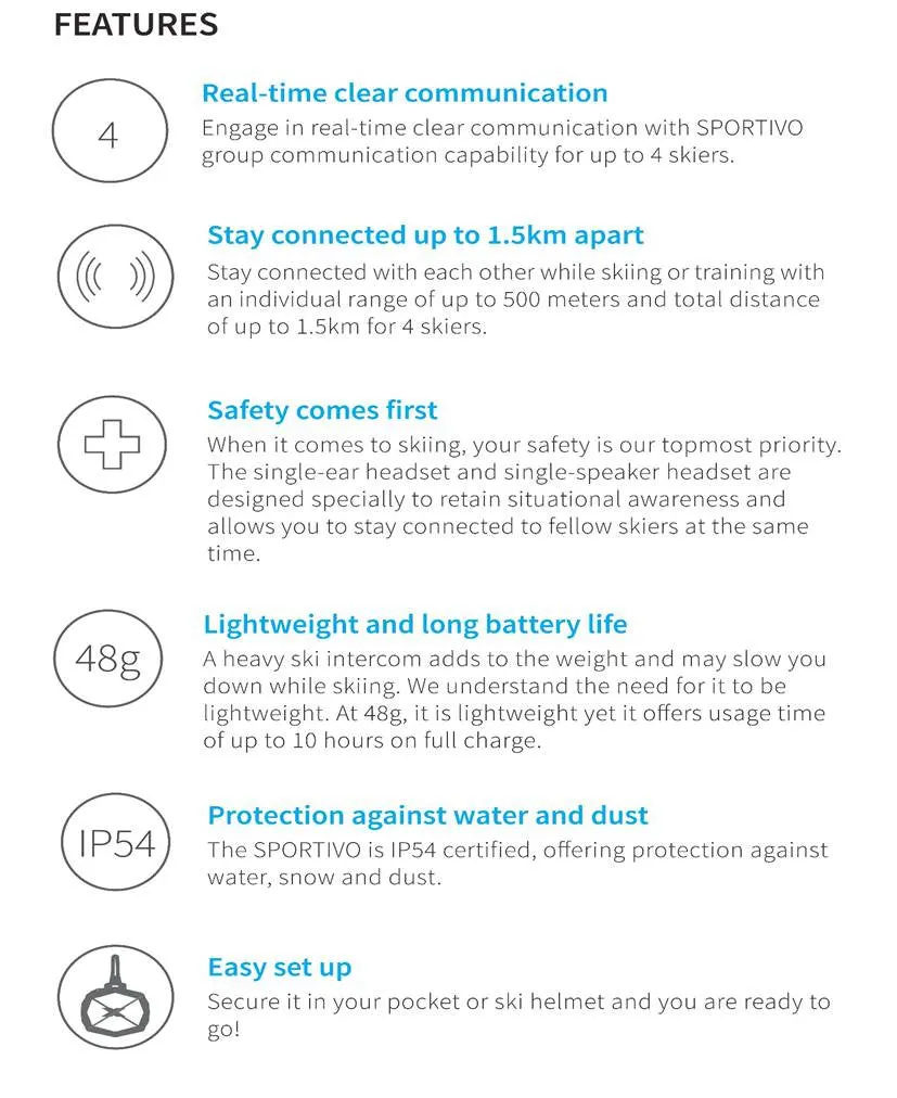 SPORTIVO Snow - Skier with helmet (EP Series) : Ski Intercom for Communication