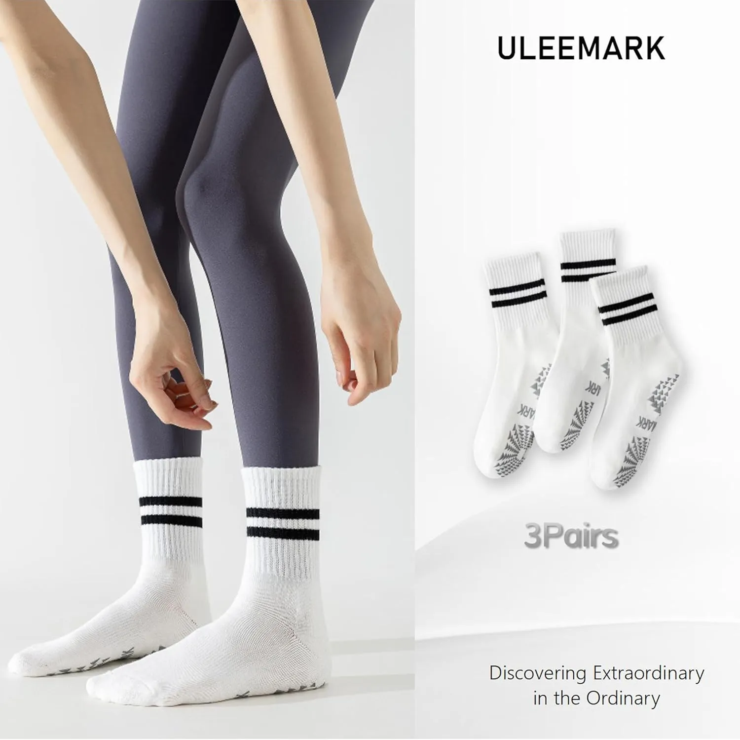ULEEMARK Womens Pilates Non slip Yoga Socks Dance Gym Exercise Ankle Socks