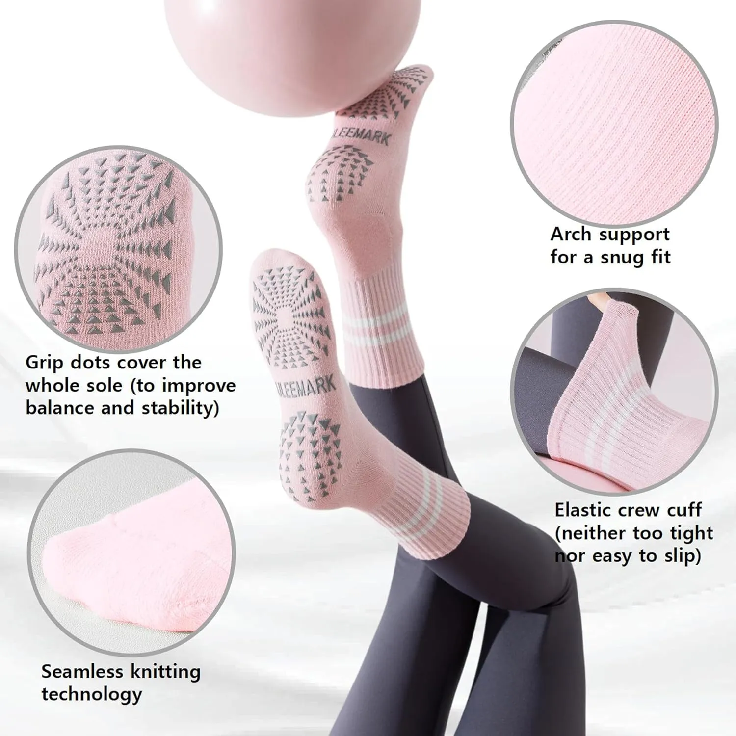 ULEEMARK Womens Pilates Non slip Yoga Socks Dance Gym Exercise Ankle Socks