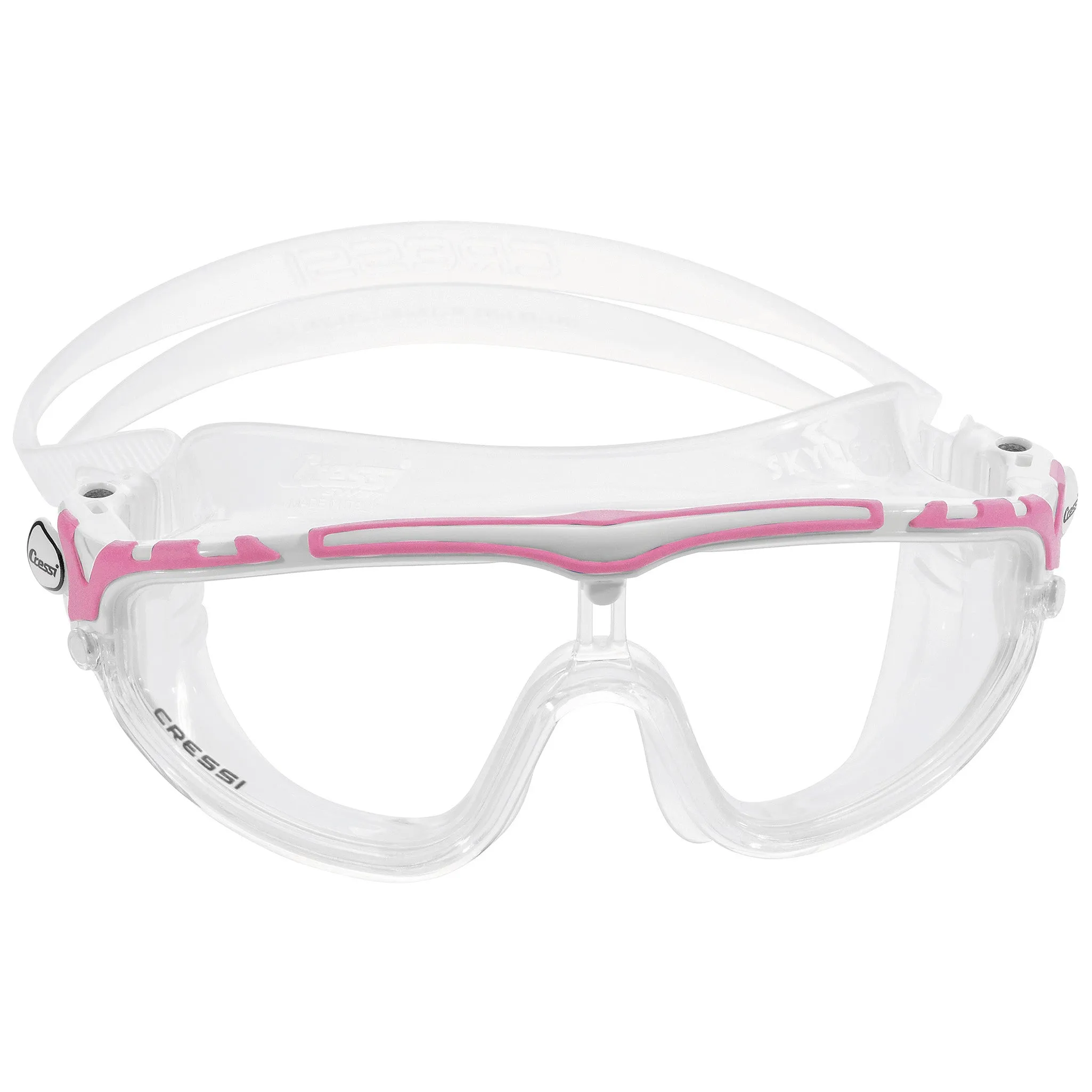 Used Cressi Adult Wide View Silicone Skylight Swimming Mask - Clear/White/Pink