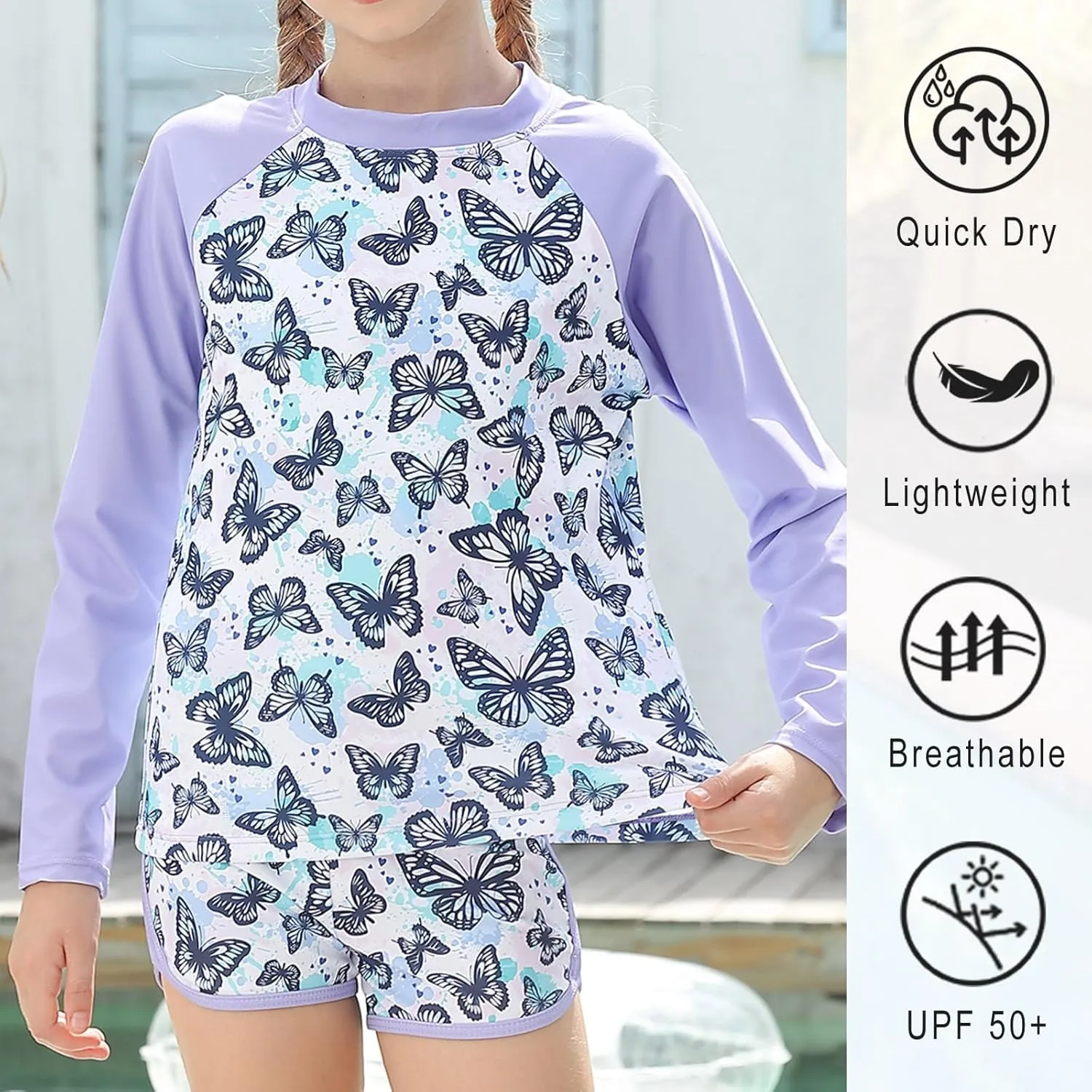 Vogseek Girls Rash Guard Two Pieces Swimsuit Long Sleeve Bathing Suit for 3-10 Years