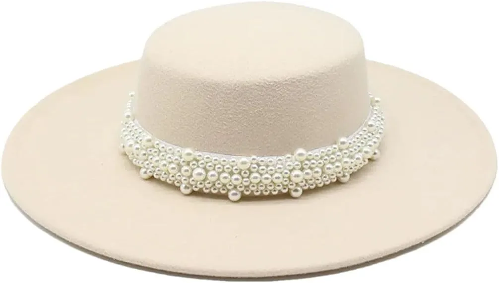 Women Fedora Hat Flat Top Jazz Caps 10CM Wide Brim Decoration Hat