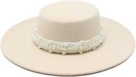 Women Fedora Hat Flat Top Jazz Caps 10CM Wide Brim Decoration Hat