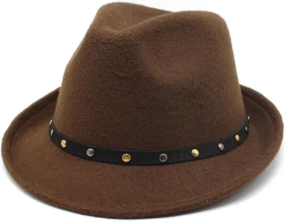 Women Solid Color Fedoras Casual Wool Jazz Hat Adjustable Top Hat