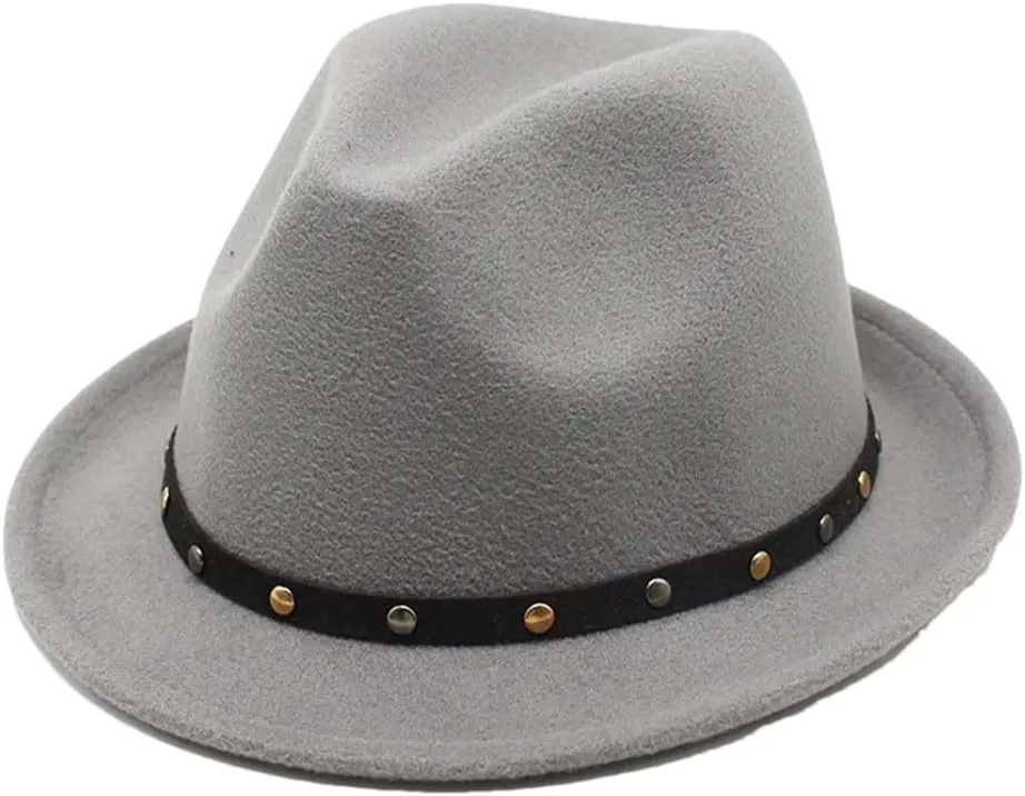 Women Solid Color Fedoras Casual Wool Jazz Hat Adjustable Top Hat