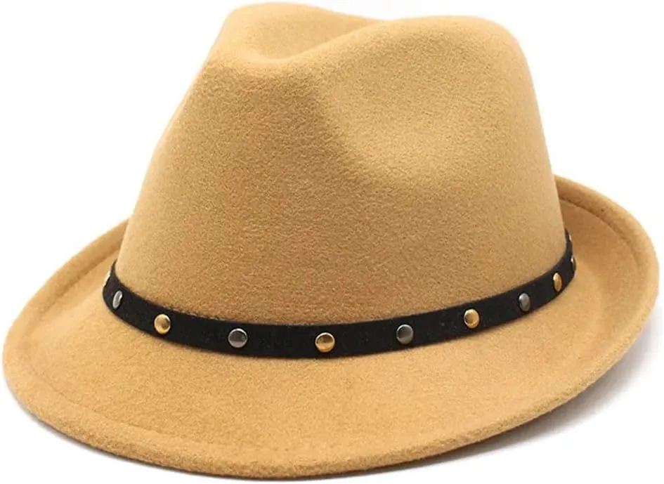 Women Solid Color Fedoras Casual Wool Jazz Hat Adjustable Top Hat