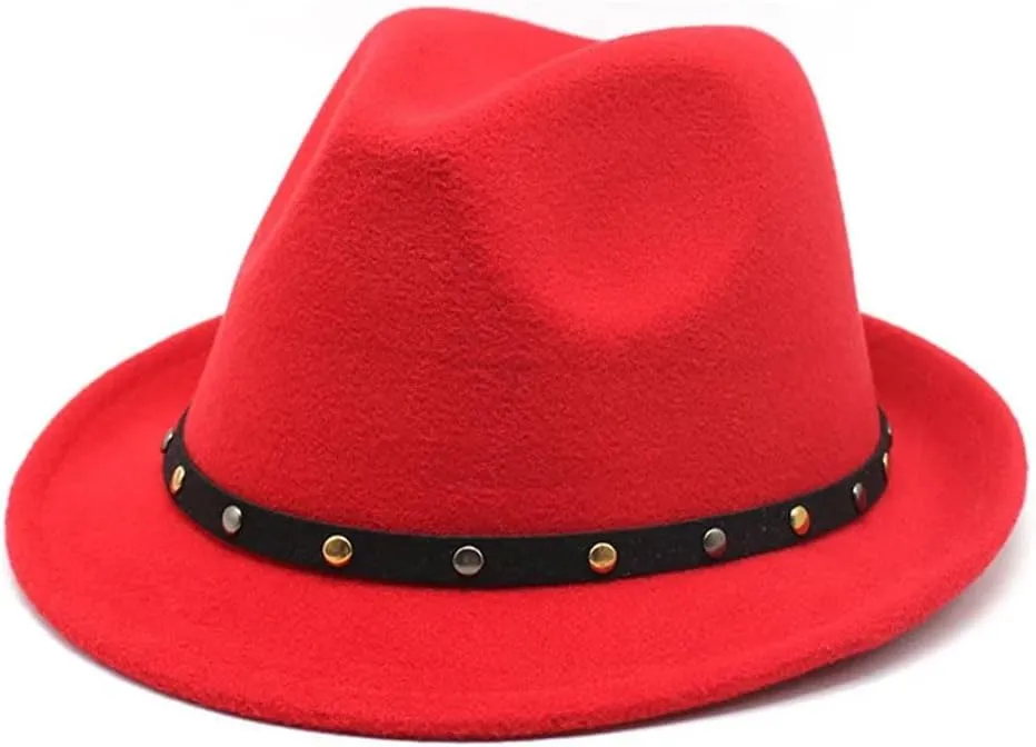 Women Solid Color Fedoras Casual Wool Jazz Hat Adjustable Top Hat