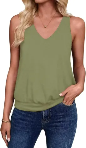 Womens Tank Tops Casual V Neck Sleeveless Summer Spring Clothes Loose Fit Cute Outfit Basic Cami 2025 Fashion Shirts