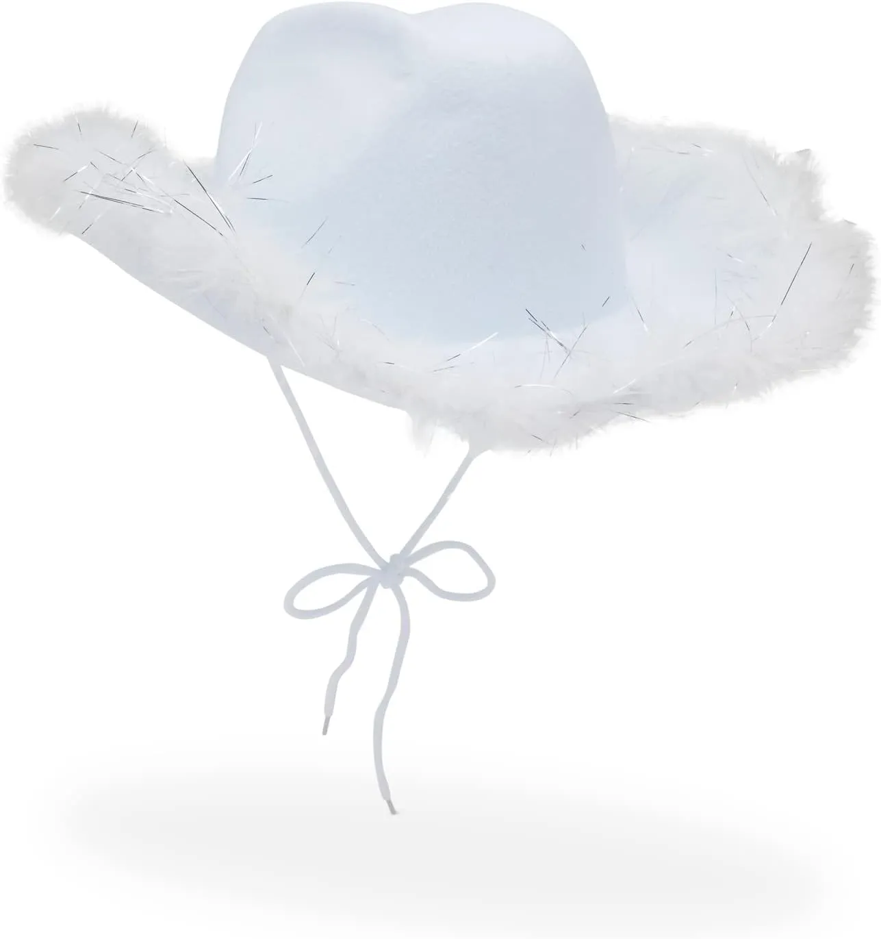 Zodaca White Cowboy Hat for Men and Women with Feathers, Western Felt Fluffy Cowgirl Hat for Costume, Dress Up Birthday, Bachelorette, and Bachelor Party Accessories